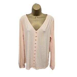Calvin Klein Tunic Womens Large Modest Peach Pastel Button Stretch Office Career